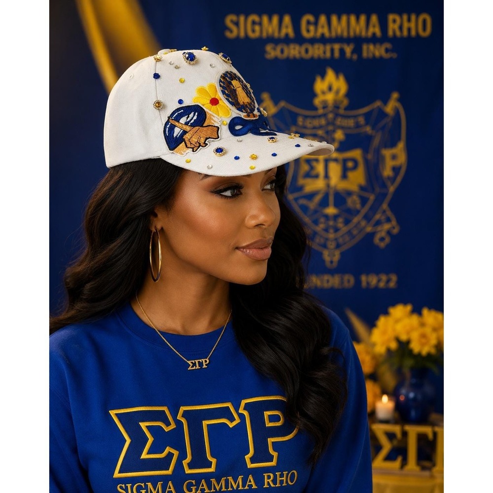 Sigma Gamma Rho SGRho Custom Rhinestone Embellished Sorority Baseball Cap White - Picture 5 of 7